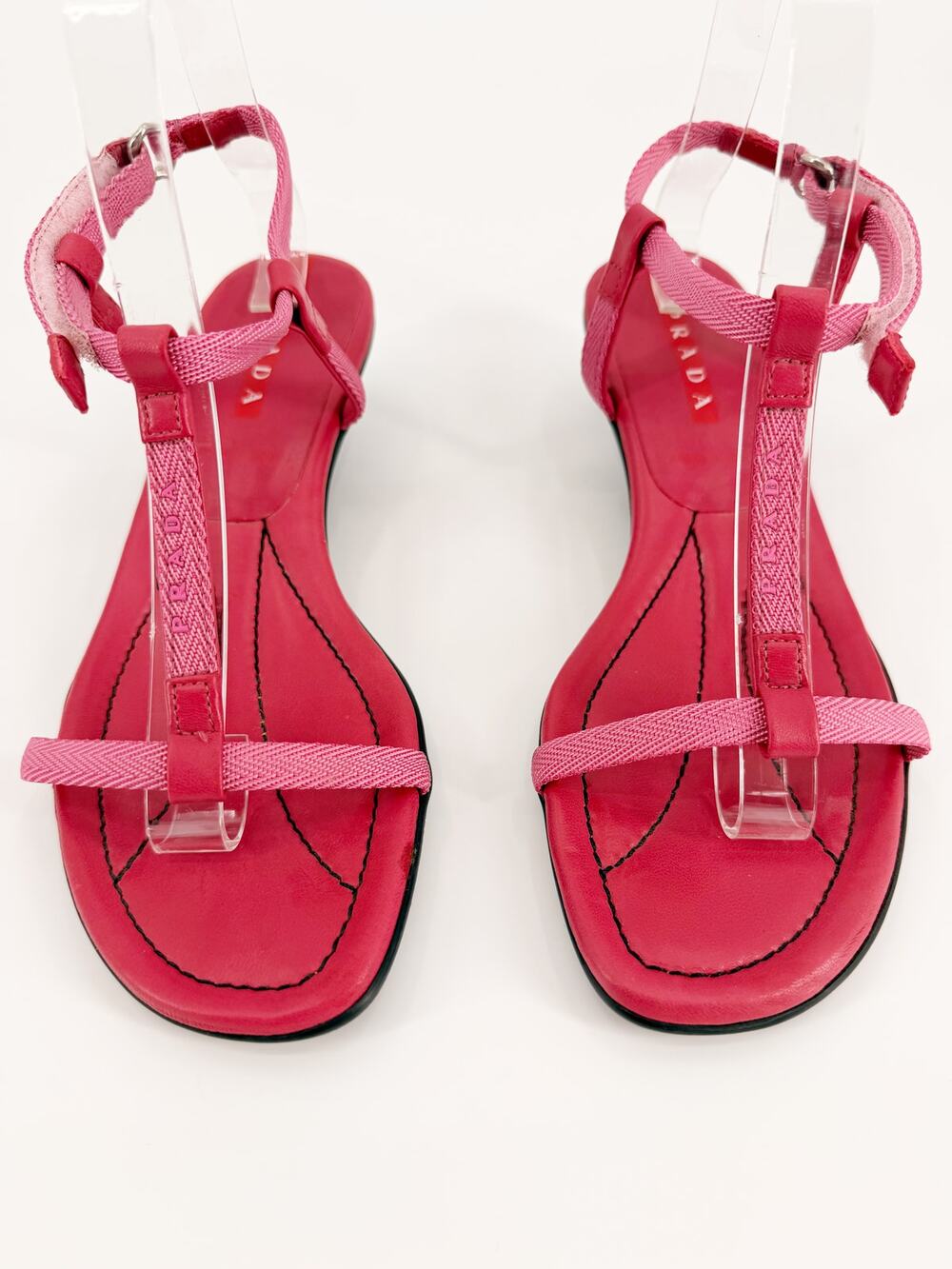 Prada Pink Leather T-Strap Kitten Heel Sandals Size 38.5 EU 8.5 Slingback